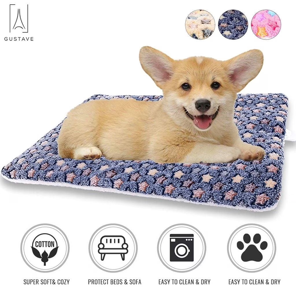 Dog Pet Sleep Mat Soft Warm Reversible Fleece Crate Bed Mat Kennel Pad Cage Cushion for Large Small Medium Dog Cat "Blue, S"
