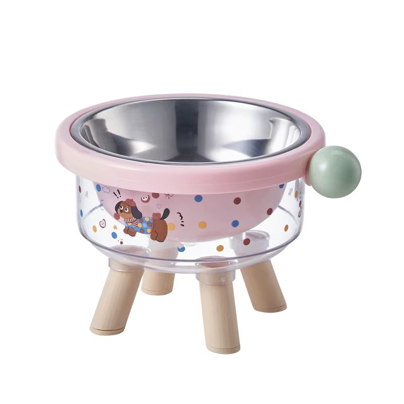 Cute Pet Stainless Steel High-Legged Cat Food Bowl, Dachshund Pattern Design, Detachable, Easy to Clean, Dual-Use Pet Bowl