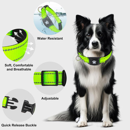 GPS Dog Collar Tracker 2-In-1,Reflective Waterproof Pet Collar,Ios-Only,No Monthly Fees,Unlimited Range,Ideal for Dog Tracking Pet Tracker,For Small Medium Large Dogs(M (15"-20.5"), Green)