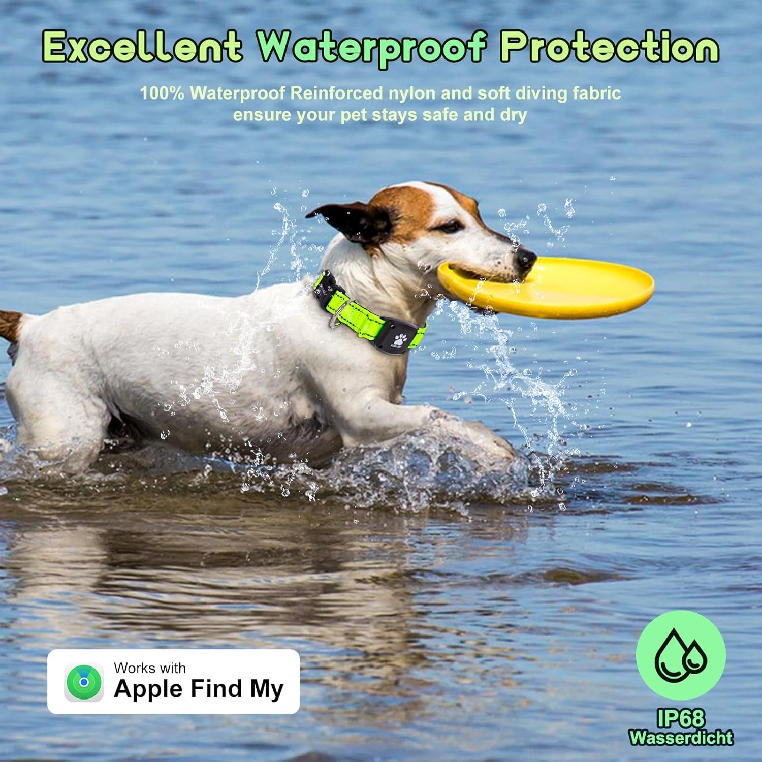 GPS Dog Collar Tracker 2-In-1,Reflective Waterproof Pet Collar,Ios-Only,No Monthly Fees,Unlimited Range,Ideal for Dog Tracking Pet Tracker,For Small Medium Large Dogs(M (15"-20.5"), Green)