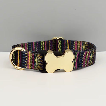 Custom Engraved Ethnic Style Dog Collar with Nameplate for Small Medium Large Dogs Pet Supplies with Matching Leash