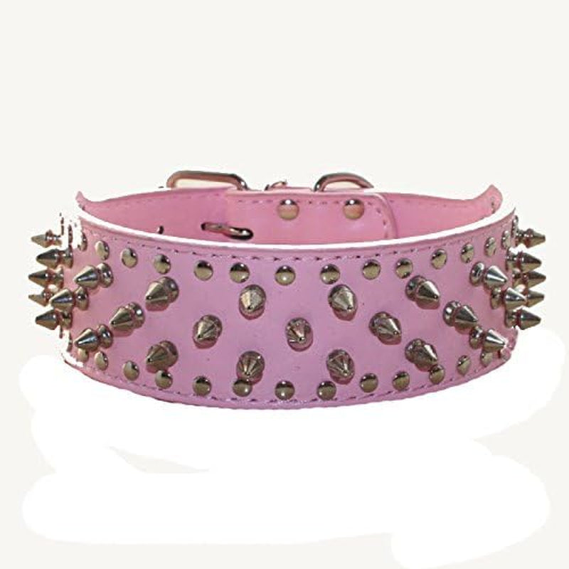 Spiked Studded Dog Collar, PU Leather Dog Collar, Adjustable Pet Collars for Medium or Large Breed Pet (L, Gold Brown2)
