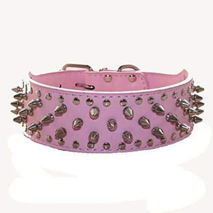 Spiked Studded Dog Collar, PU Leather Dog Collar, Adjustable Pet Collars for Medium or Large Breed Pet (L, Gold Brown2)