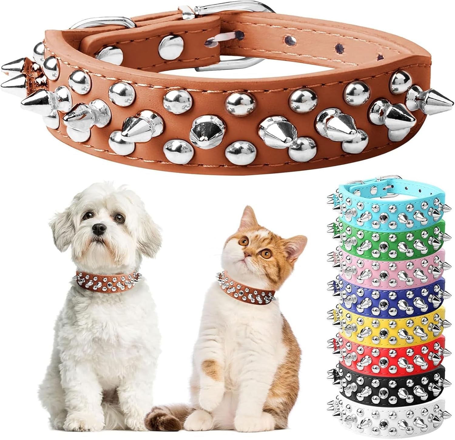 Small Pink Spiked Dog Cat Collar for Small Medium Dogs Girl Female - Adjustable Studded Puppy Collars - Soft Padded Punk Leather Dog Collar for Chihuahua French Bulldog Pug (Pink,L)