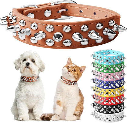 Small Pink Spiked Dog Cat Collar for Small Medium Dogs Girl Female - Adjustable Studded Puppy Collars - Soft Padded Punk Leather Dog Collar for Chihuahua French Bulldog Pug (Pink,L)