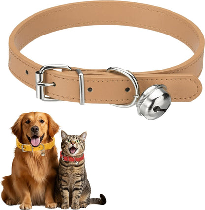 Dog Collar with Bell, Pu Leather Cat Collars Pet Basic Soft Padded Adjustable Buckle, 14.5" (Blue, 1 Pcs), Intended for Teacup/Little Dog/Kitten Cats/Small Animals