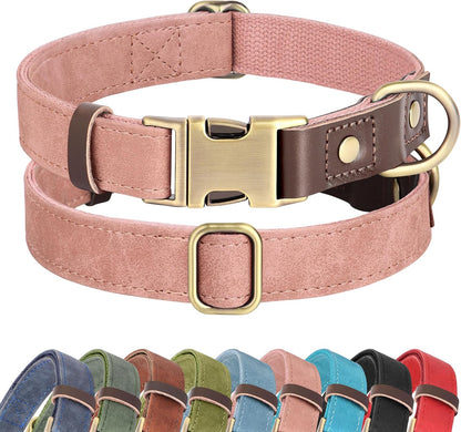 Soft PU Leather Dog Collars for Small Dogs,Classic Adjustable Dog Collars with Quick Release Metal Buckle,Easy Clean and Comfortable with Nylon Lining,Green,S Neck 11-15"