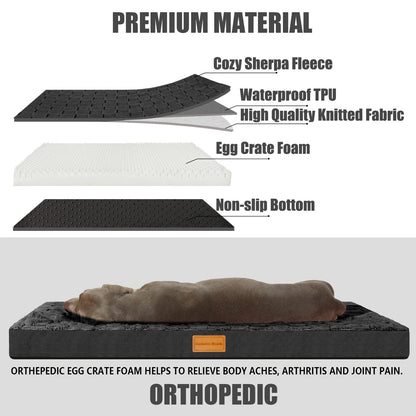 Checkered Orthopedic Pet Bed for Medium Dogs 36"X24", Waterproof Removable Washable Cover, Black