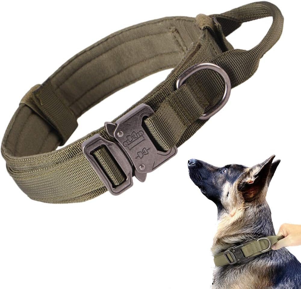 Tactical Dog Collar Adjustable Military Nylon Dog Collar with Control Handle and Heavy Duty Metal Buckle for Medium and Large Dogs (Brown,M)