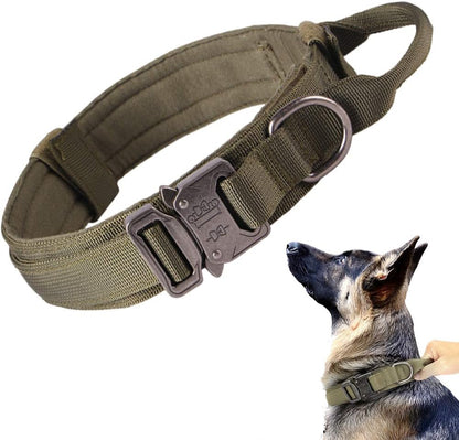 Tactical Dog Collar Adjustable Military Nylon Dog Collar with Control Handle and Heavy Duty Metal Buckle for Medium and Large Dogs (Brown,M)