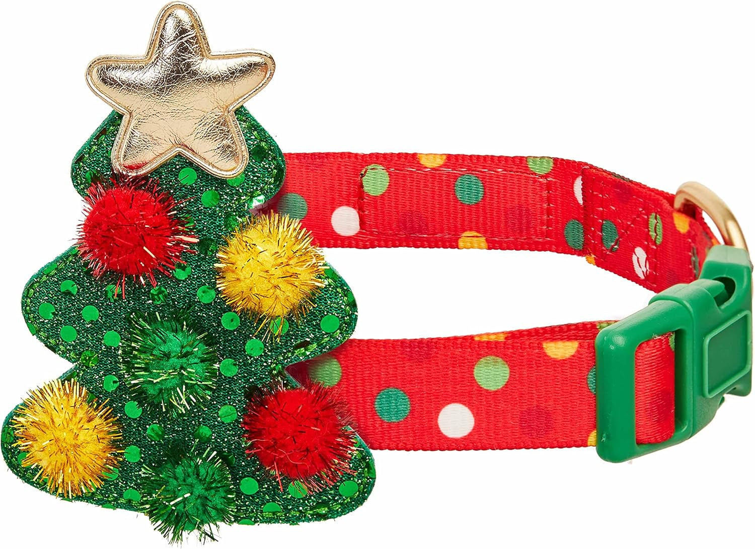 Polka Dots Christmas Dog Collar, Large, Adjustable 18"-26" Neck, Holiday Dog Collar with Bow for Large Dogs