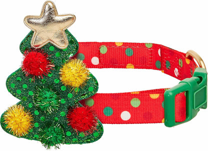 Polka Dots Christmas Dog Collar, Large, Adjustable 18"-26" Neck, Holiday Dog Collar with Bow for Large Dogs