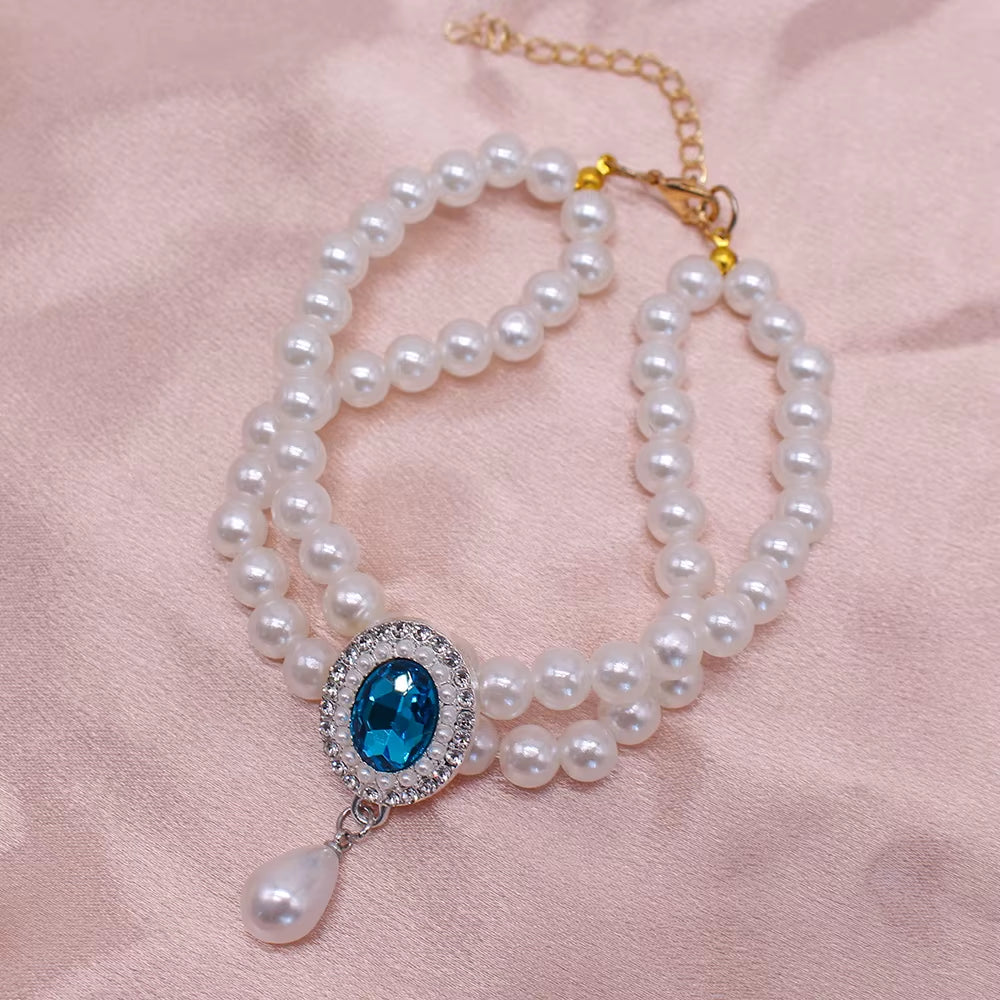 Wholesale Dog Cat Pearl Necklace Jewelry Diamond Pendant Adjustable Luxury Pet Collar Wedding Birthday Prom Costume Accessories