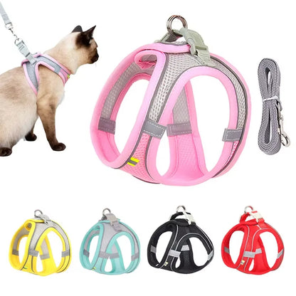 Cat Harness Reflective Pet Harnesses and Leashes Set Adjustable Pet Harness for Cats Small Dogs Pug Chihuahua Cat Accessories