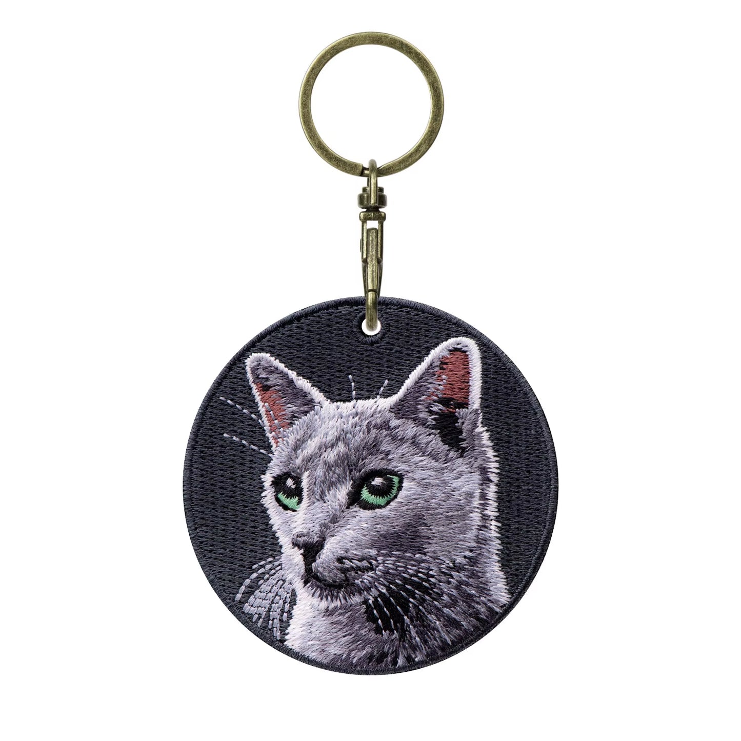1 Piece Double Sides Embroidered Cat Patch Key Chain - Cute Pet Themed Durable Keychain Key Ring for Easy Attachment