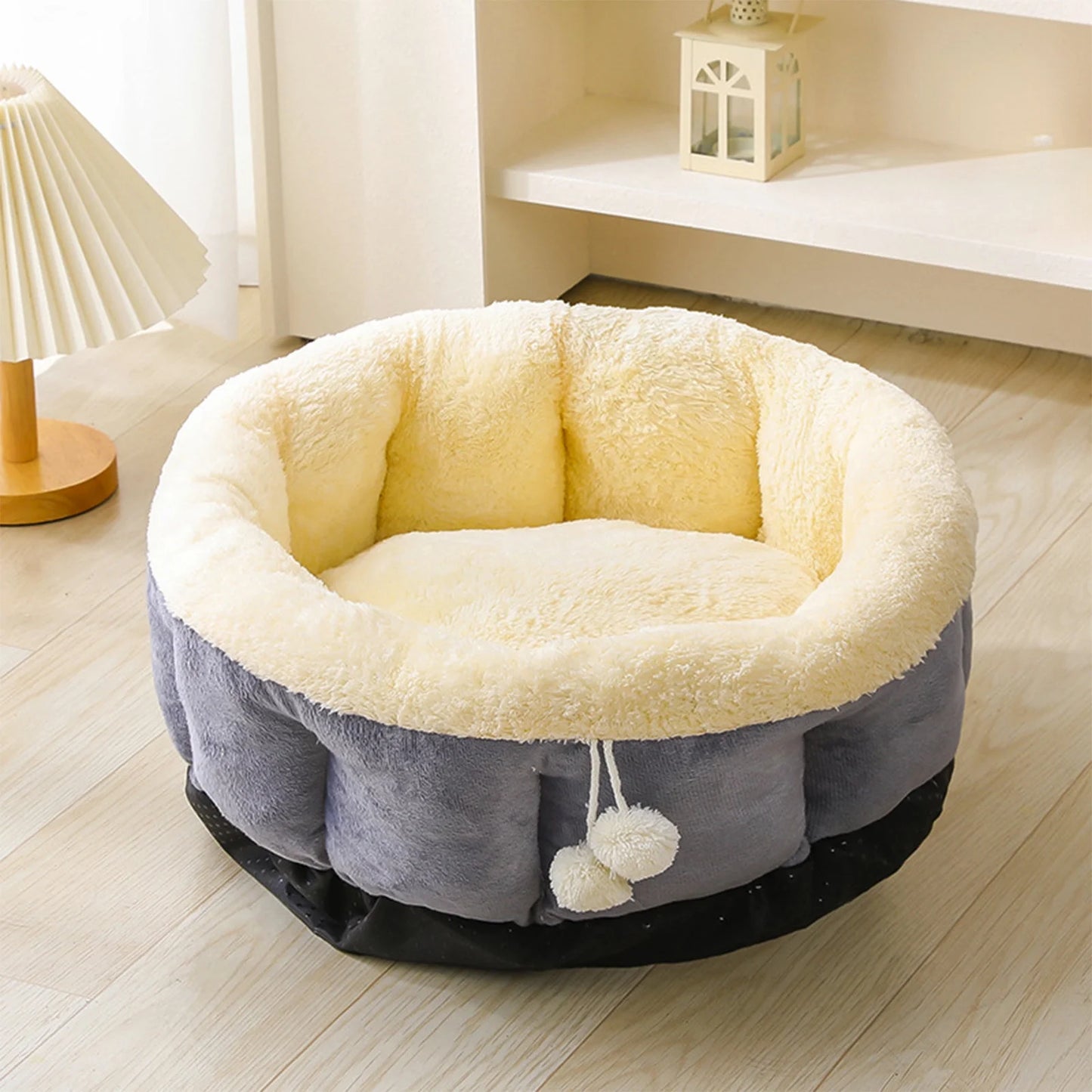 Soothing round Pet Bed for Dogs and Cats, Soft Faux Mattress, Warm Comfortable Bed for Small Medium Large Pets, 40X40X15Cm, 1 Piece