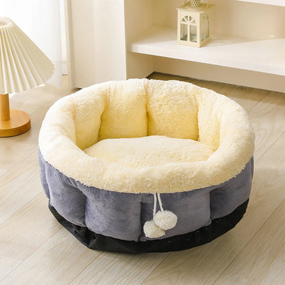 Soothing round Pet Bed for Dogs and Cats, Soft Faux Mattress, Warm Comfortable Bed for Small Medium Large Pets, 40X40X15Cm, 1 Piece