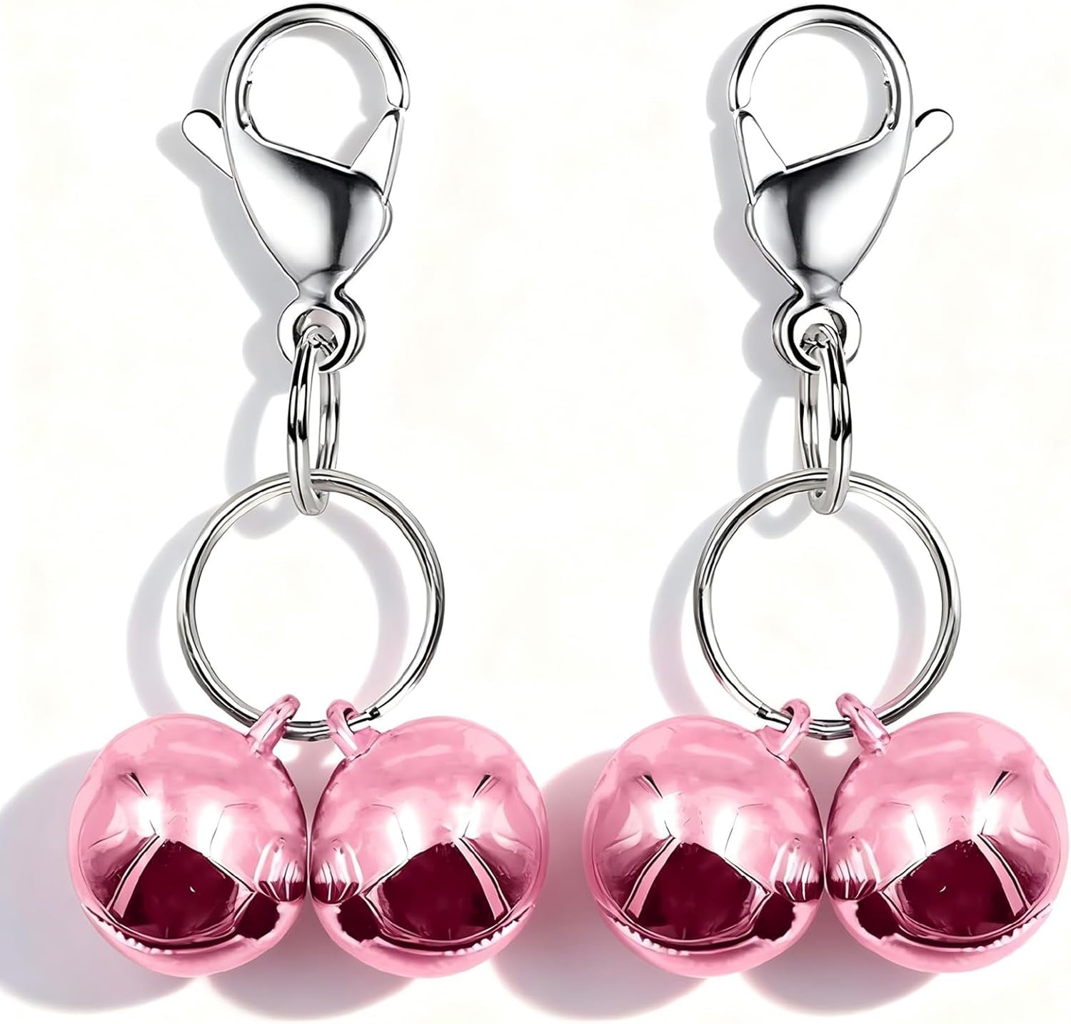 4 Sets Cat Bell for Dog Collar Charm Trainingpet Pendant Accessories with 2 Pack Stainless Steel Dog Tag Clips(2 Medium Silver)