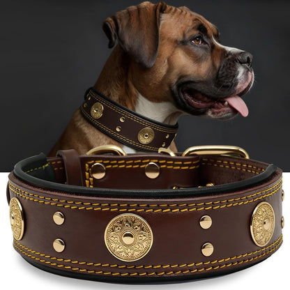Leather Dog Collar, 2 Inches Wide Heavy Duty Genuine Leather Collars, Handmade, Soft, and Luxury, Eye-Catching Best Choice for Large and Medium Breed Dogs, Orange 18.5-22.5 In