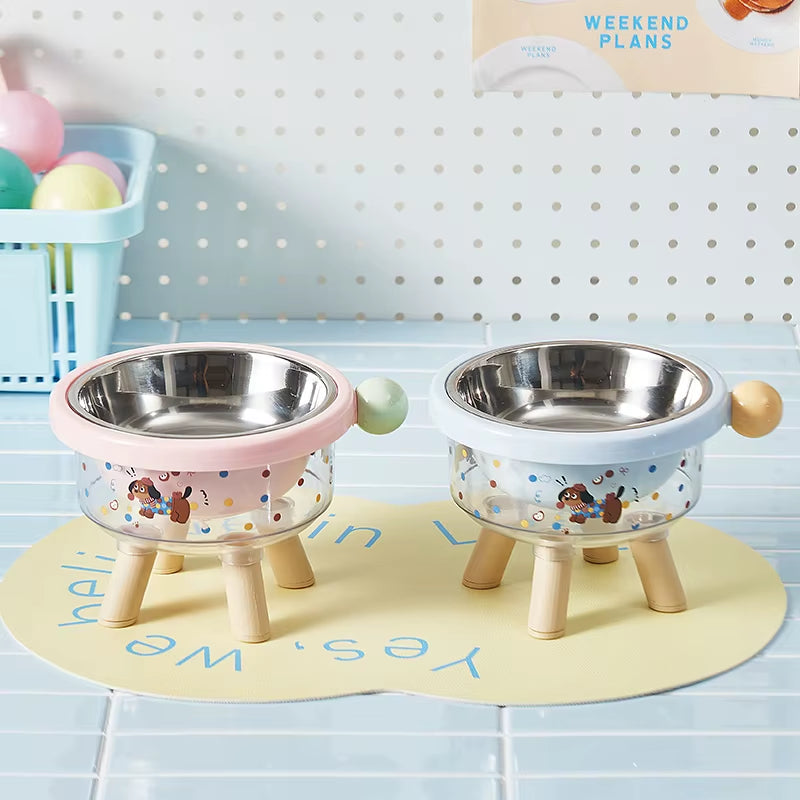 Cute Pet Stainless Steel High-Legged Cat Food Bowl, Dachshund Pattern Design, Detachable, Easy to Clean, Dual-Use Pet Bowl