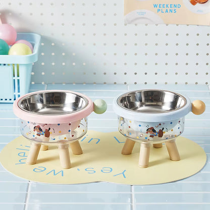 Cute Pet Stainless Steel High-Legged Cat Food Bowl, Dachshund Pattern Design, Detachable, Easy to Clean, Dual-Use Pet Bowl