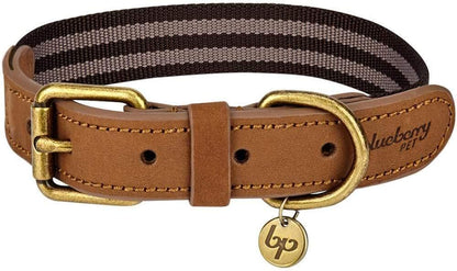 Soft & Comfy Leather Dog Collar - Adjustable Dog Collars for Small Dogs, Genuine Leather Collar for Dogs, Classic Striped Leather Dog Collars, Small, Neck 12"-15"