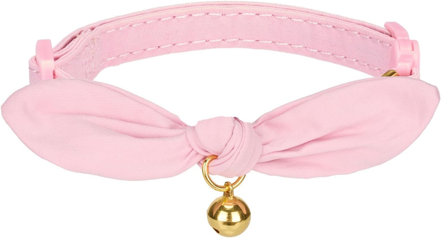 Cotton Breakaway Cat Collar with Bow Tie and Bell, Adjustable Cute Soft Corduroy Kitten Collars for Girl Cats