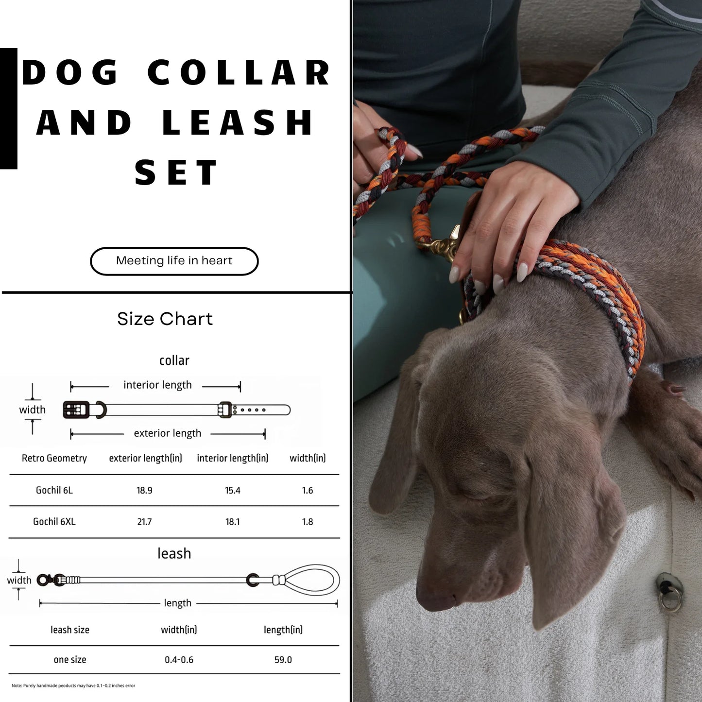 Adjustable Dog Collar and Leash Set, Reflective Collars with Brass Buckle and D-Ring for Large Dogs Walking and Training