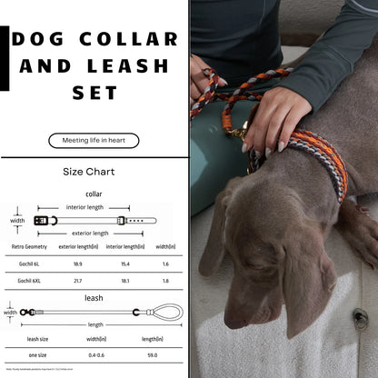 Adjustable Dog Collar and Leash Set, Reflective Collars with Brass Buckle and D-Ring for Large Dogs Walking and Training