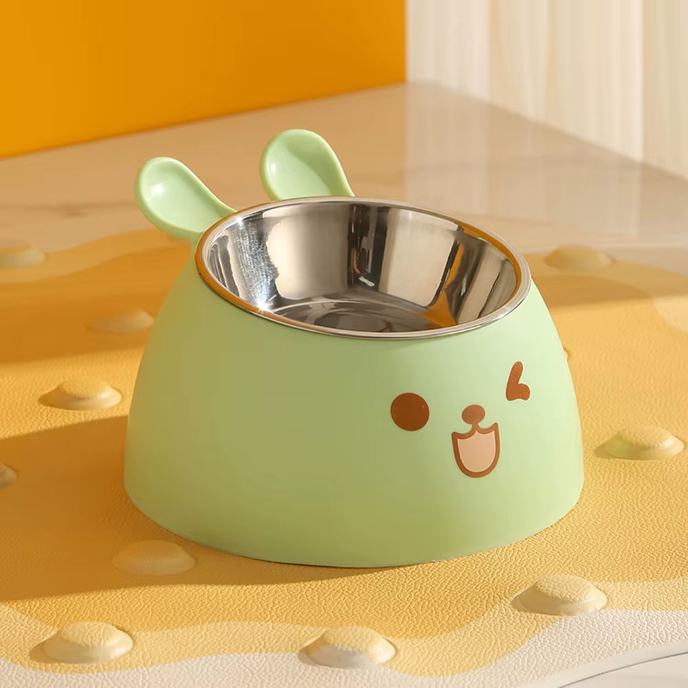 Cute Rabbit Ear Elevated Cat Bowl - Stainless Steel Dog & Cat Food/Water Bowl, Anti-Slip Pet Feeding Dish,