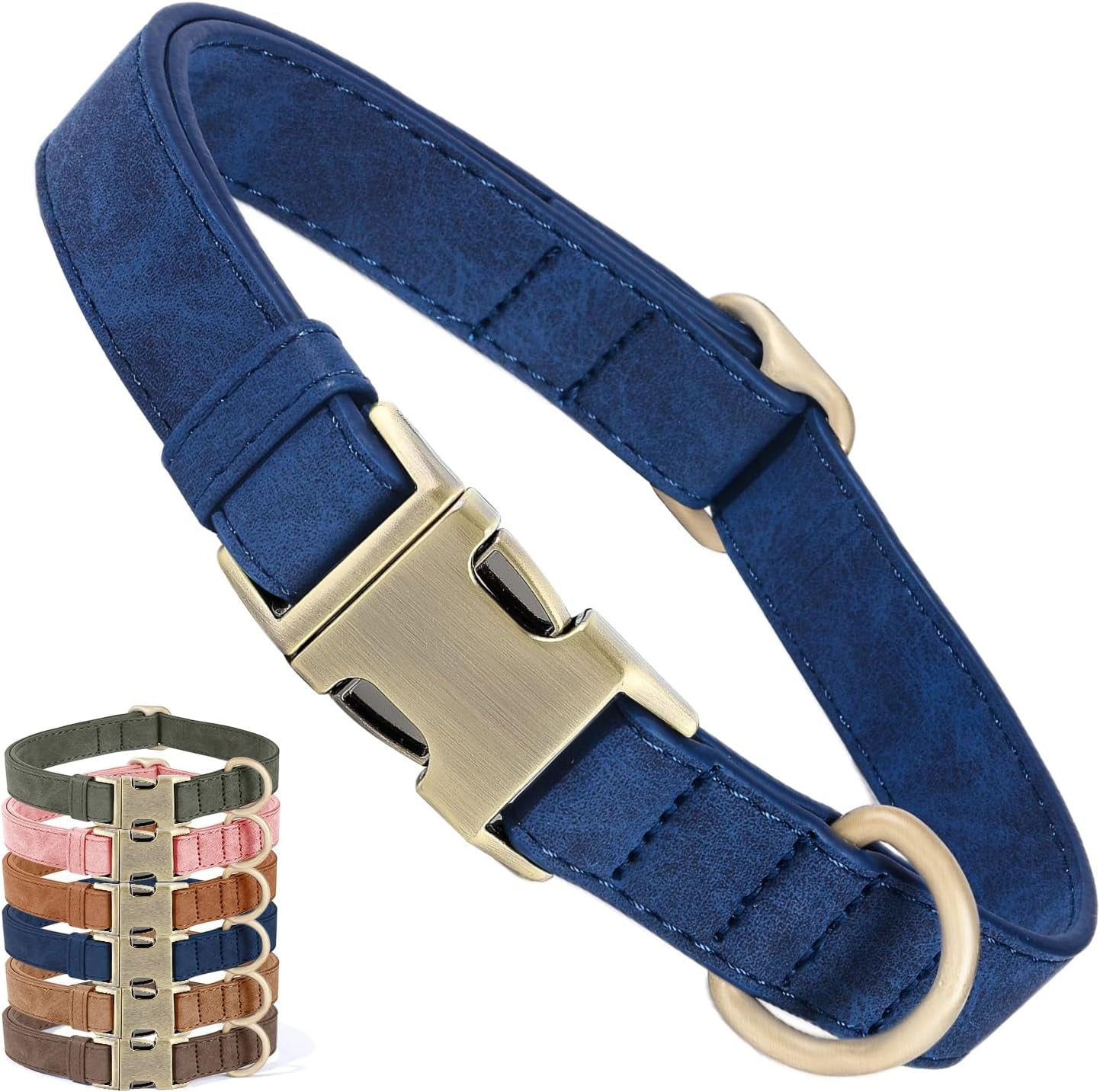 Genuine Leather Dog Collar - Adjustable Pet Collar with Quick Release Metal Buckle, Soft Skin Friendly Real Leather Collar for Small, Medium, Large Dogs (Dark Green Collar + Rope, M：Fit 12-20" Neck)