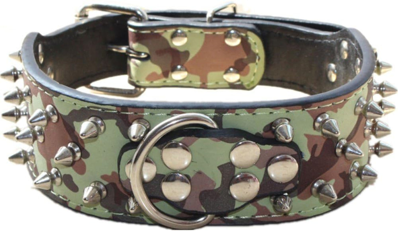 Spiked Studded Dog Collar, PU Leather Dog Collar, Adjustable Pet Collars for Medium or Large Breed Pet (L, Gold Brown2)