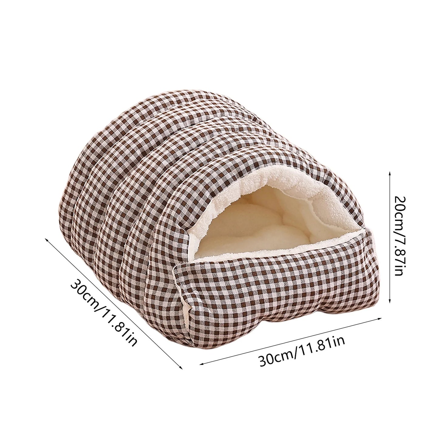Winter Warm Closed Pet Bed - Removable & Washable Fluffy Padded Nest for Dogs & Cats - Thickened Fleece Pet Mat with Enclosed Design for Cold Weather Comfort, 11.81*11.81*7.87In, Gray
