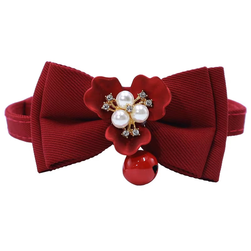 Red Bow Adjustable Cat Collar, Flower Heart Pendant Pet Collar, Gorgeous Retro Cat Collar,Christmas Wedding Pet Accessories