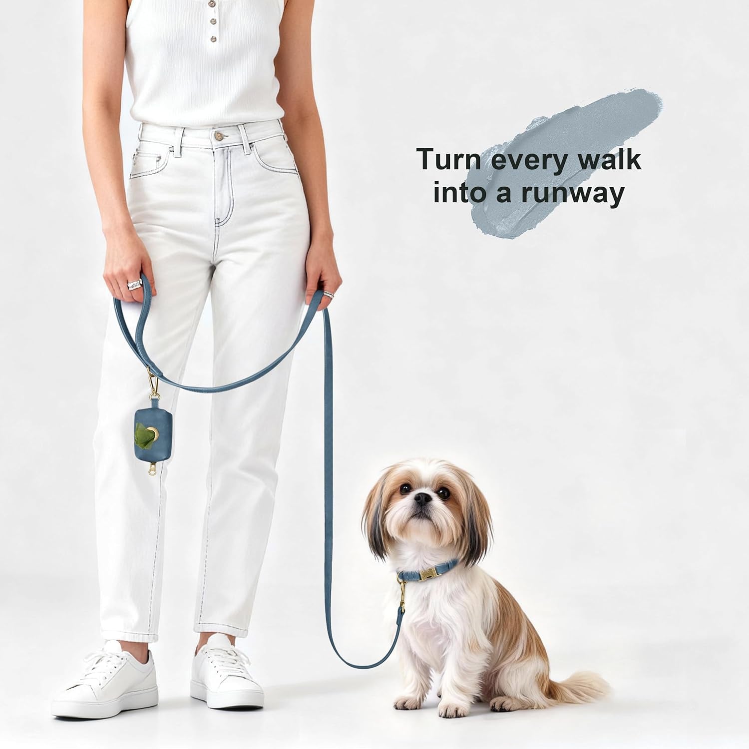 Soft PU Leather Dog Collar, Stylish Quick Released Dog Collars for Small Dogs, Easy Clean Adjustable Pet Collar for Daily Walking, Blue, S Fit 10-15" Neck