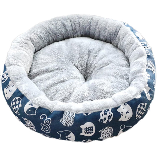 14In round Cat Beds for Indoor Cats Small Dog Bed, Washable Soft Plush Calming Pet Bed for Kittens Puppy, Blue