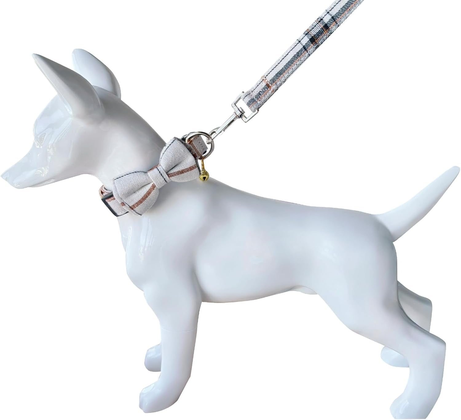 Dog Collar and Leash Set-Plaid Puppy Collar with Bow Tie - Adjustable Pet Collar for Dogs with Bell, Stylish Pattern for Small Medium or Large Boy and Girl Dog