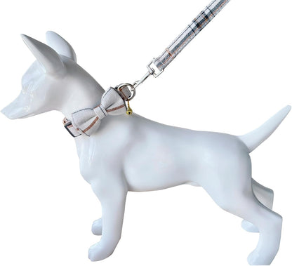 Dog Collar and Leash Set-Plaid Puppy Collar with Bow Tie - Adjustable Pet Collar for Dogs with Bell, Stylish Pattern for Small Medium or Large Boy and Girl Dog