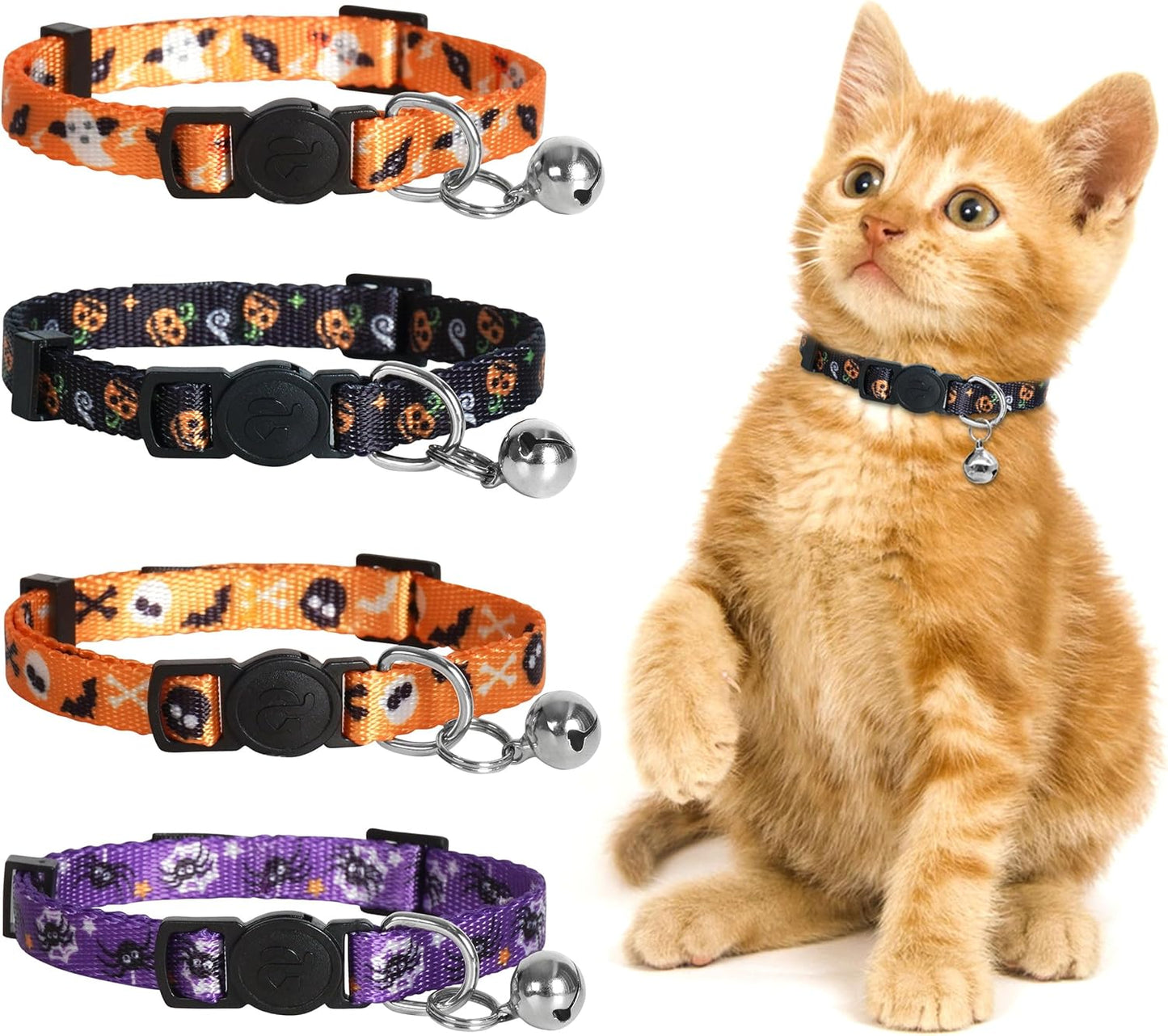 4 Pack Valentines Kitten Collar with Bell Valentines Day Breakaway Kitten Collars with Cute Heart Pattern Adjustable Size Suitable for Kittens