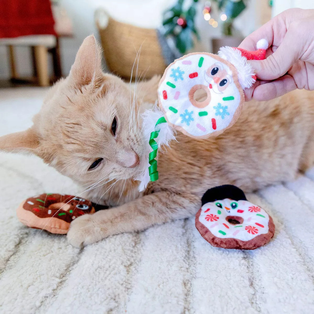 Quirky Kitty Deck the Donuts Cat Plush Toy - White