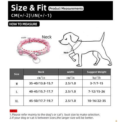 Braid Twisted Design Collar for Dog Strong Solid with Reflective Effect Pet Collars Sky Blue and Pink Colors New Training Collar