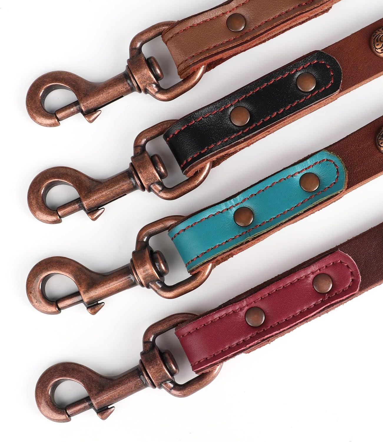 Leather Dog Leash 5Ft X 3/4 Inch, Luxurious Genuine Leather Dog Training Leashes with Soft Padded Handle & Bronze Rivets, Stylish & Durable Pet Lead for Medium Large Dogs Walking,Black