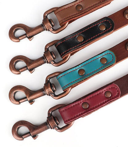 Leather Dog Leash 5Ft X 3/4 Inch, Luxurious Genuine Leather Dog Training Leashes with Soft Padded Handle & Bronze Rivets, Stylish & Durable Pet Lead for Medium Large Dogs Walking,Black