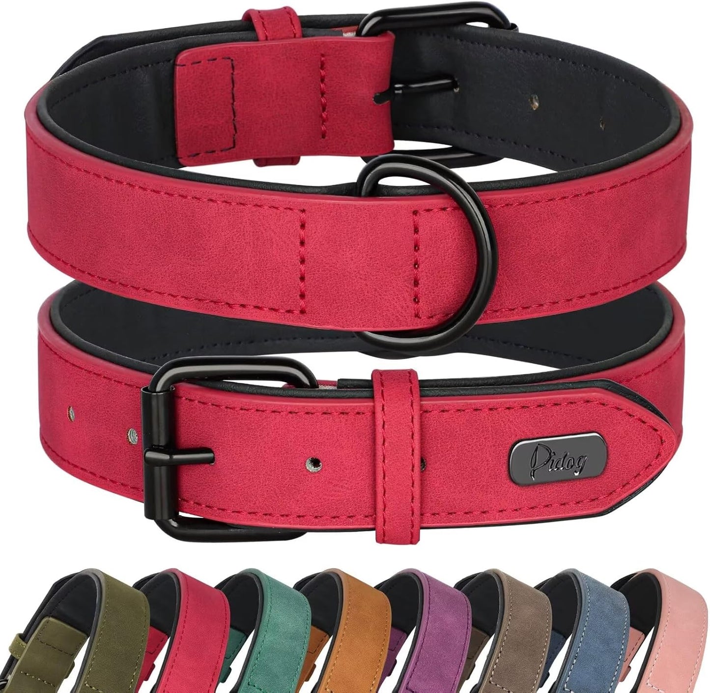 Soft Padded PU Leather Dog Collar, Breathable and Adjustable Dog Collars for Medium Dogs, Comfortable for Daily Walk, Purple, L Fit Neck 14-18"(22-44 Lbs)