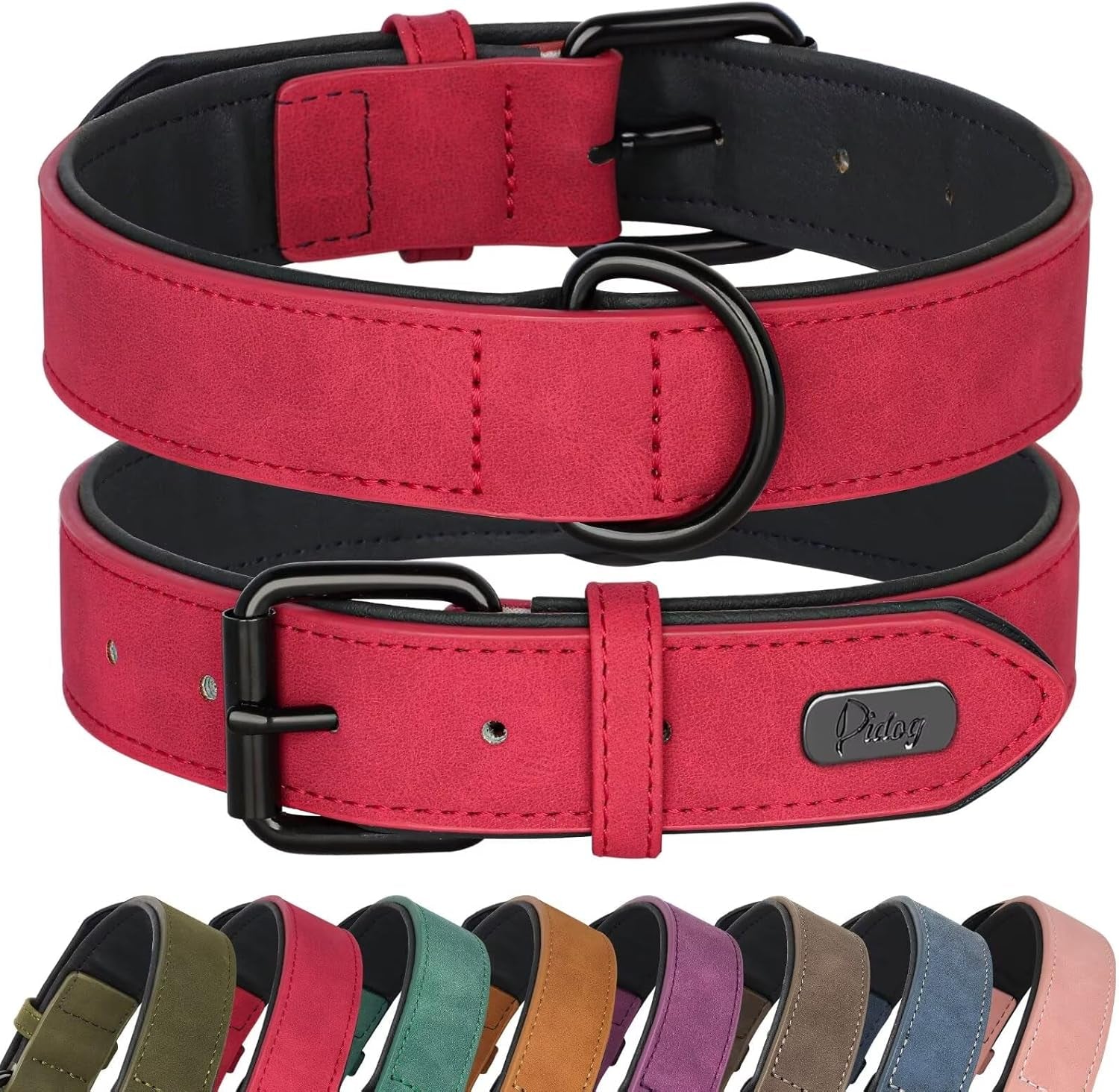 Soft Padded PU Leather Dog Collar, Breathable and Adjustable Dog Collars for Medium Dogs, Comfortable for Daily Walk, Purple, L Fit Neck 14-18"(22-44 Lbs)