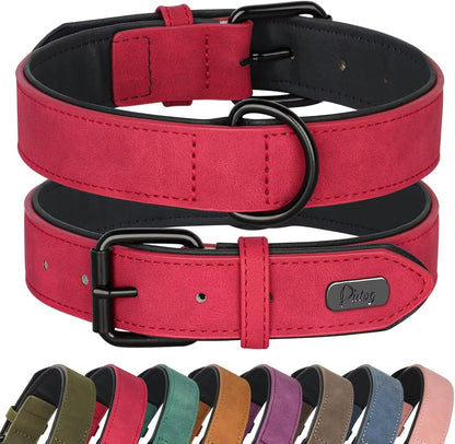 Soft Padded PU Leather Dog Collar, Breathable and Adjustable Dog Collars for Medium Dogs, Comfortable for Daily Walk, Purple, L Fit Neck 14-18"(22-44 Lbs)