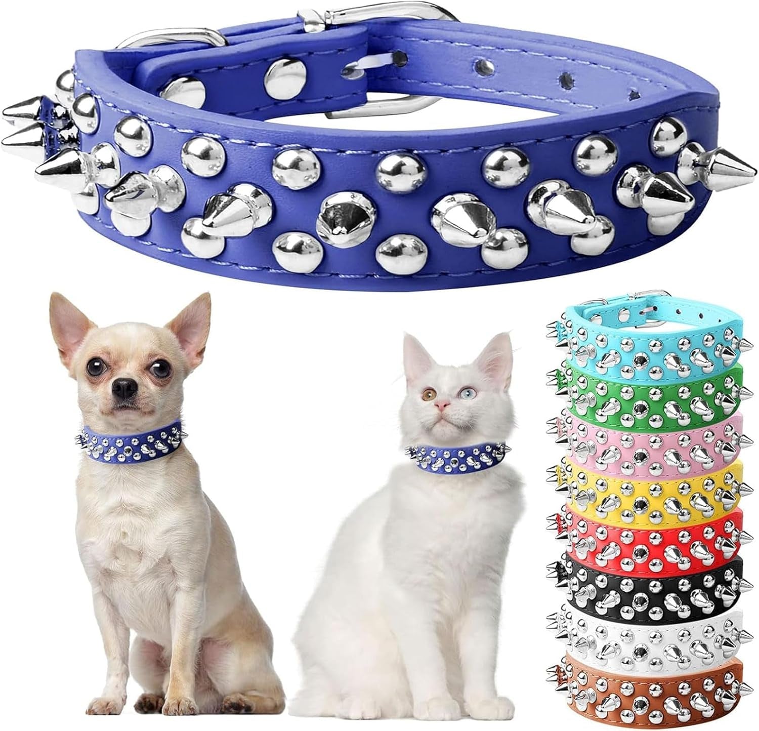 Small Pink Spiked Dog Cat Collar for Small Medium Dogs Girl Female - Adjustable Studded Puppy Collars - Soft Padded Punk Leather Dog Collar for Chihuahua French Bulldog Pug (Pink,L)