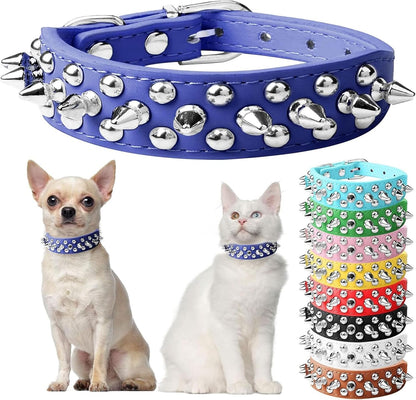Small Pink Spiked Dog Cat Collar for Small Medium Dogs Girl Female - Adjustable Studded Puppy Collars - Soft Padded Punk Leather Dog Collar for Chihuahua French Bulldog Pug (Pink,L)