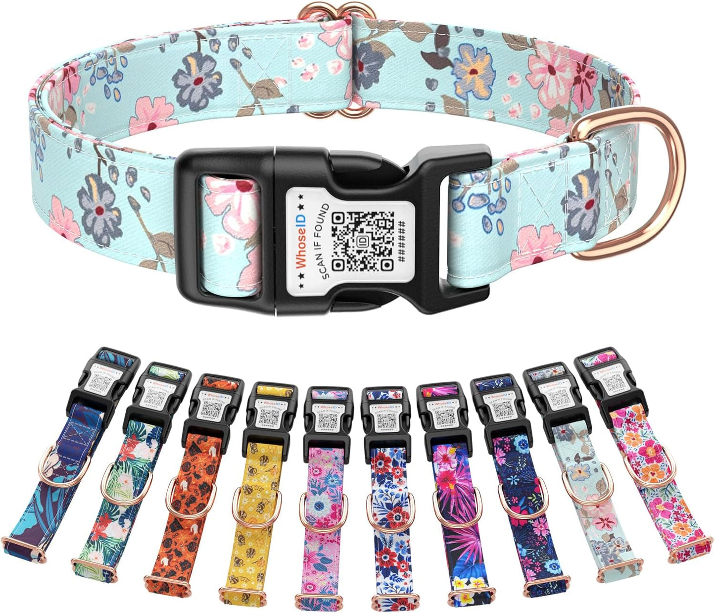 Cute Adjustable Dog Collar with QR Code Buckle - Metal Clip & Cotton Webbing Comfort Fit for Mediun Pets