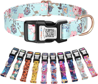 Cute Adjustable Dog Collar with QR Code Buckle - Metal Clip & Cotton Webbing Comfort Fit for Mediun Pets
